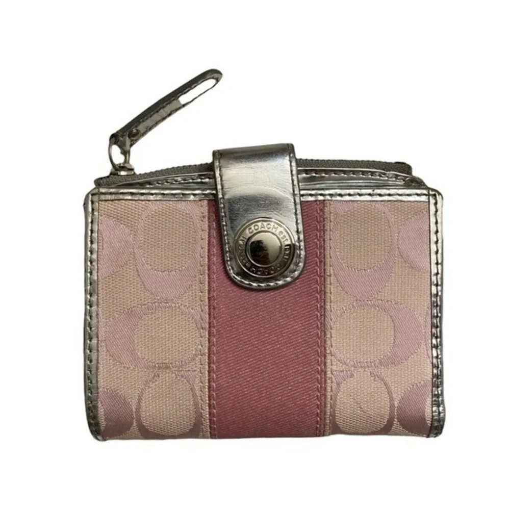 Coach vintage y2k pink and silver signature c strapped wallet